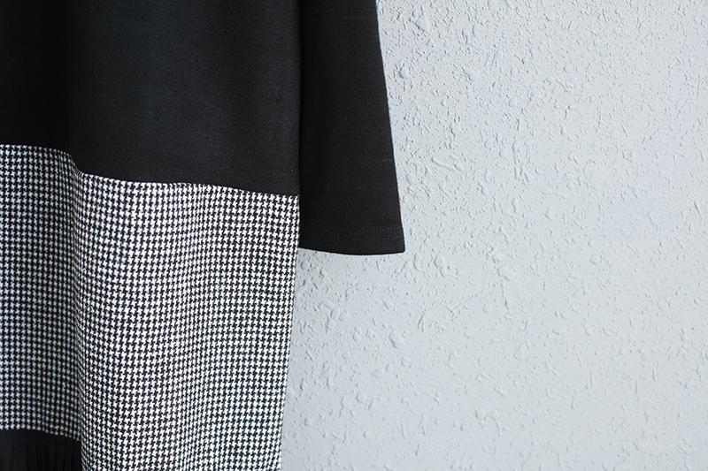 Spring Autumn Long Sleeve Round Neck Splicing Dress