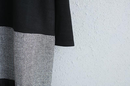 Spring Autumn Long Sleeve Round Neck Splicing Dress