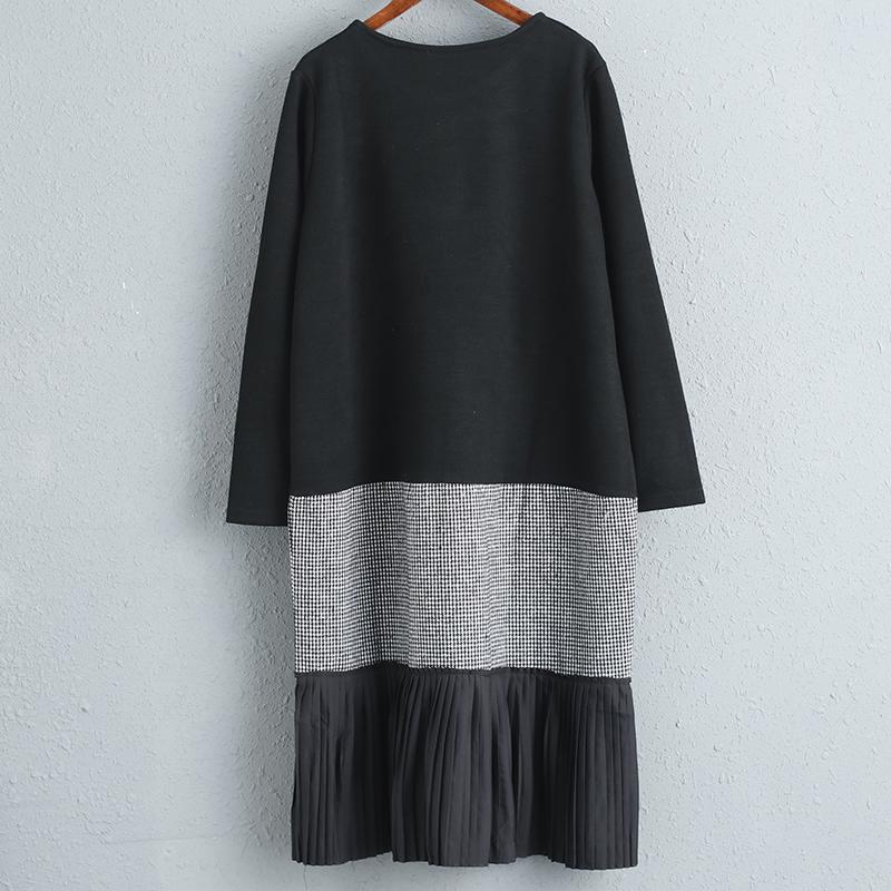 Spring Autumn Long Sleeve Round Neck Splicing Dress