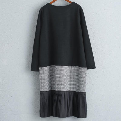 Spring Autumn Long Sleeve Round Neck Splicing Dress