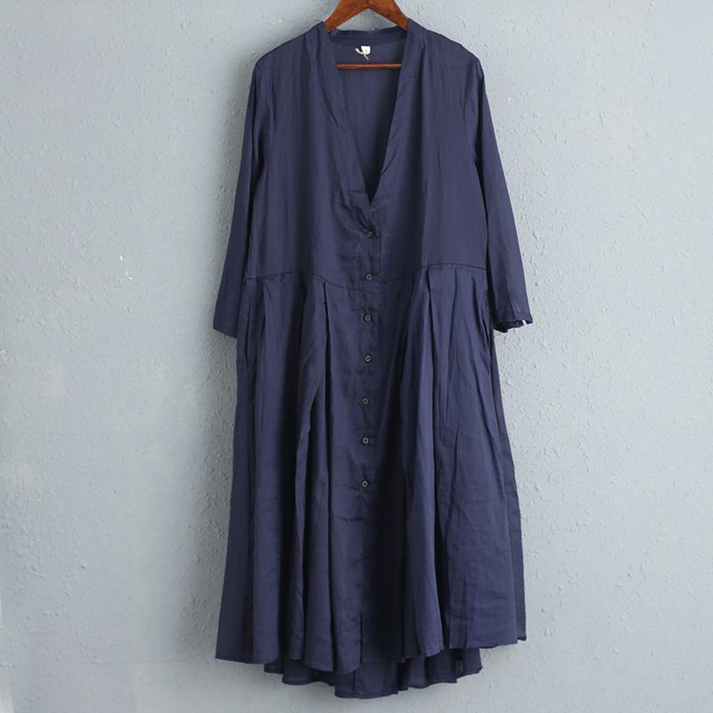 Women Long Sleeve Single Breasted Cotton Linen Long Shirt