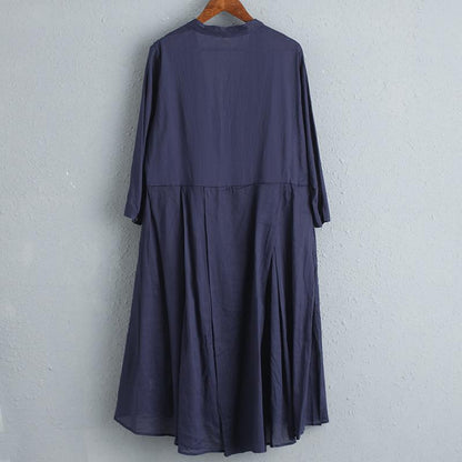 Women Long Sleeve Single Breasted Cotton Linen Long Shirt