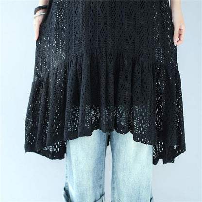 Elegant Hollow Sleeveless Cotton Woman Black Vest Dress