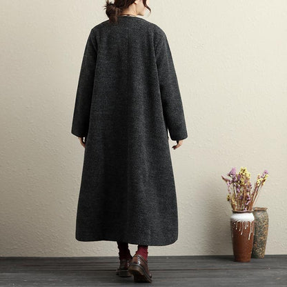 Women Autumn Winter Button-Front Applique Irregular Long Sleeve Coat