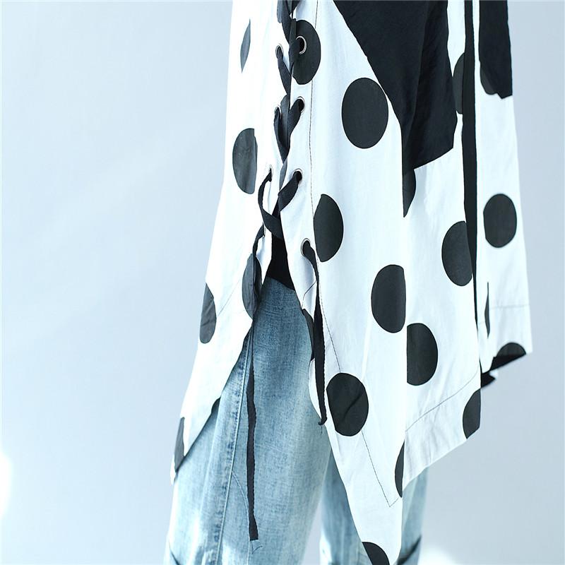 Splicing Women Loose Casual Printing Dot Lacing Splitting Red Dress