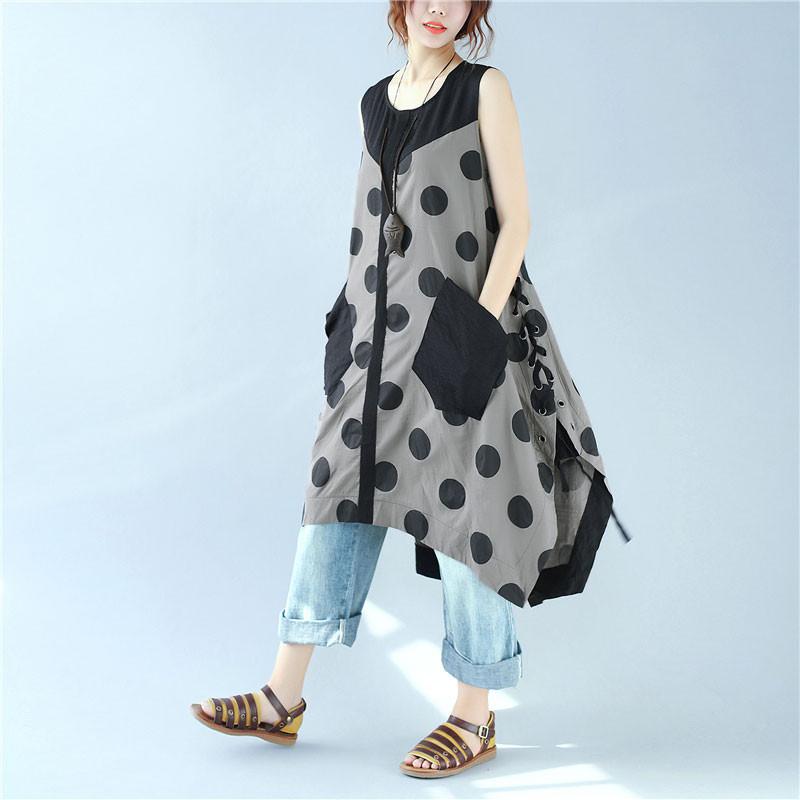 Splicing Women Loose Casual Printing Dot Lacing Splitting Coffee Dress¡¡