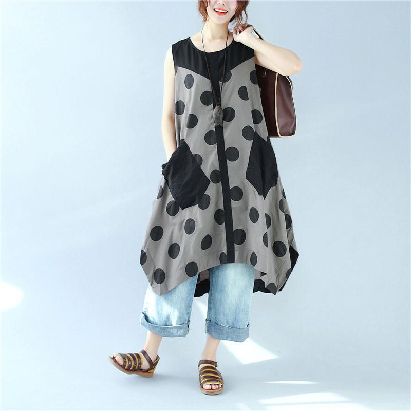 Splicing Women Loose Casual Printing Dot Lacing Splitting Coffee Dress¡¡