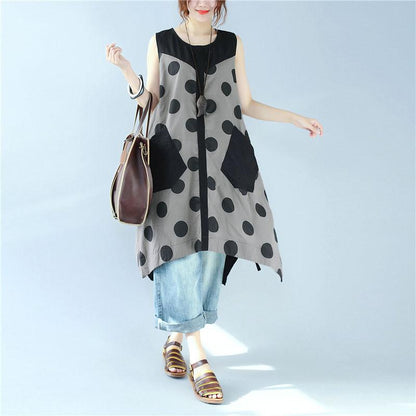 Splicing Women Loose Casual Printing Dot Lacing Splitting Coffee Dress¡¡
