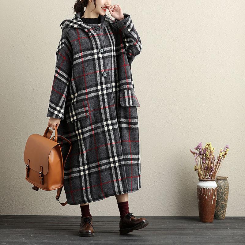 Hoodie Button-Front Long Sleeve Lattice Pockets Coat