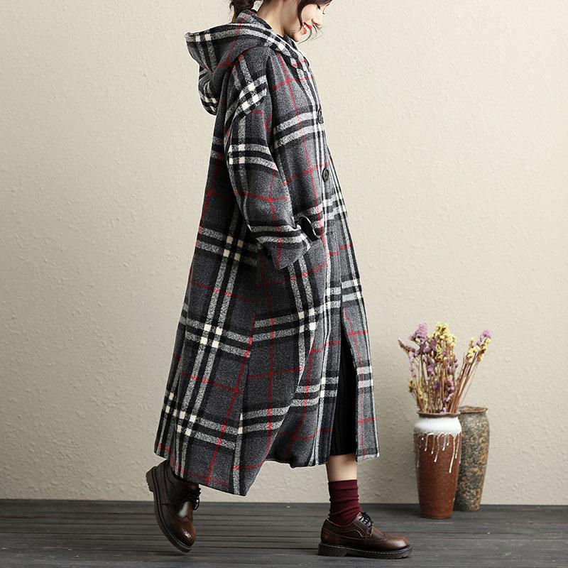 Hoodie Button-Front Long Sleeve Lattice Pockets Coat