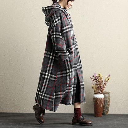 Hoodie Button-Front Long Sleeve Lattice Pockets Coat