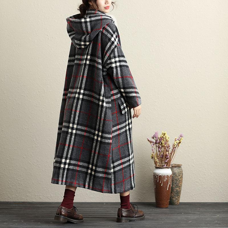 Hoodie Button-Front Long Sleeve Lattice Pockets Coat
