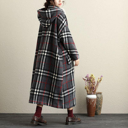 Hoodie Button-Front Long Sleeve Lattice Pockets Coat