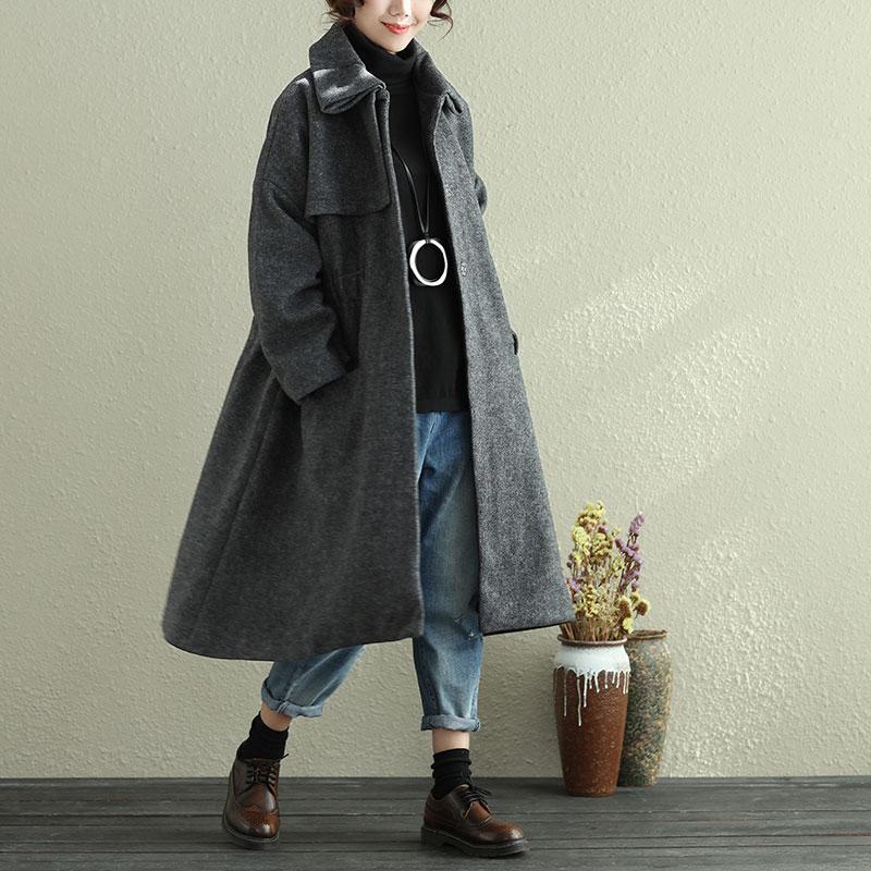Women Autumn Winter Lapel Long Sleeve Casual Pleated Long Coat