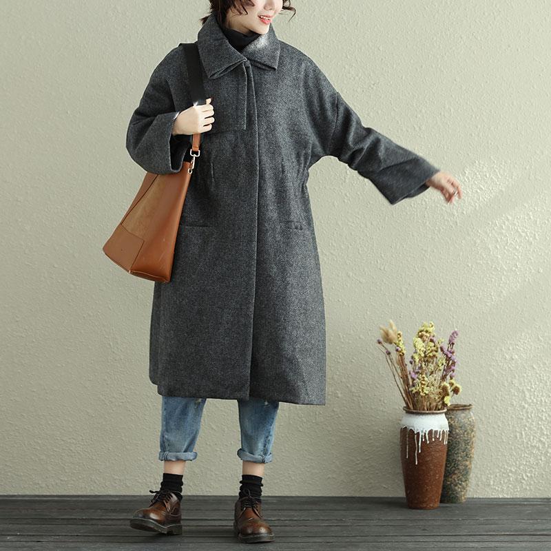 Women Autumn Winter Lapel Long Sleeve Casual Pleated Long Coat