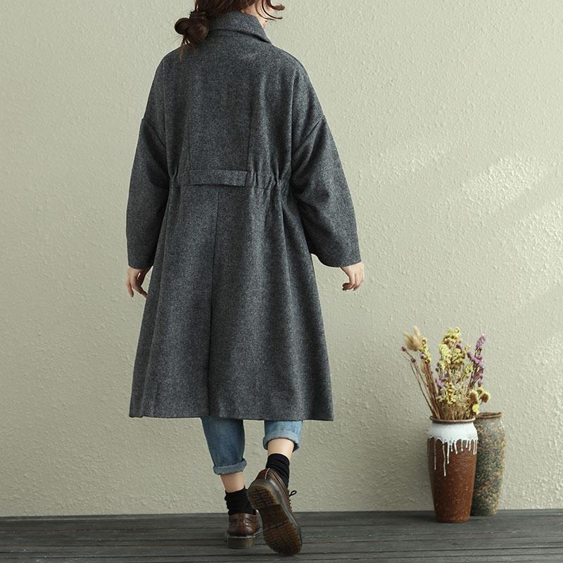 Women Autumn Winter Lapel Long Sleeve Casual Pleated Long Coat