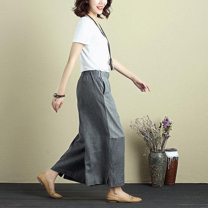 Casual Women Splicing Mixed Color Splitting Long Wide Leg Pants
