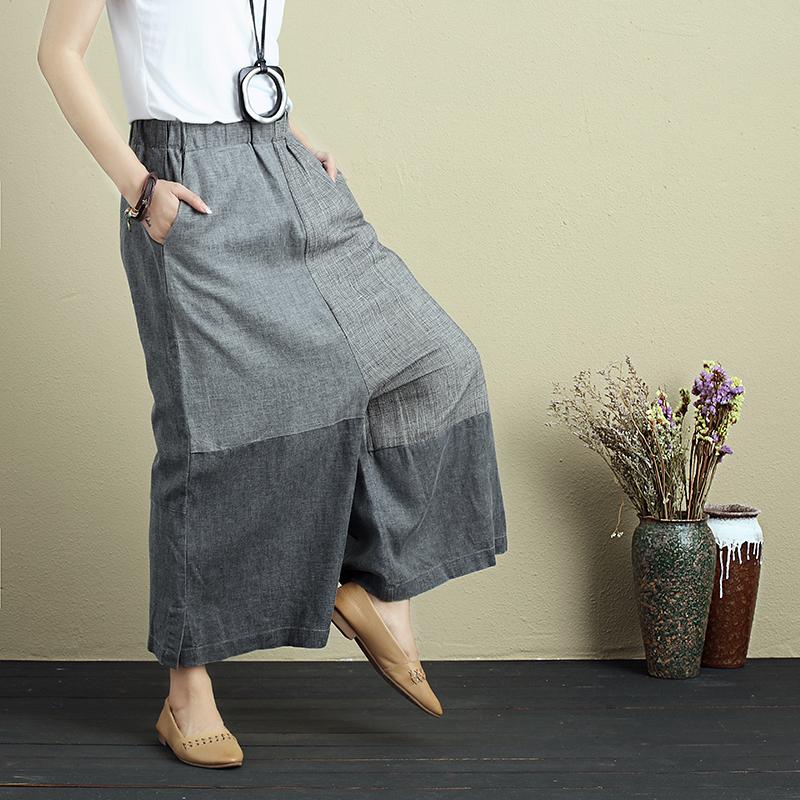 Casual Women Splicing Mixed Color Splitting Long Wide Leg Pants