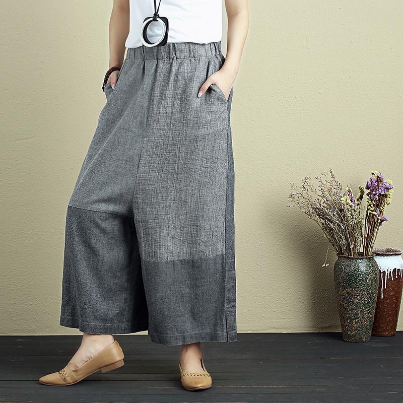 Casual Women Splicing Mixed Color Splitting Long Wide Leg Pants