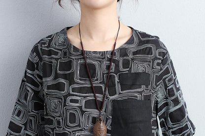 Women Black Pullovers Short Sleeve Printed Dress