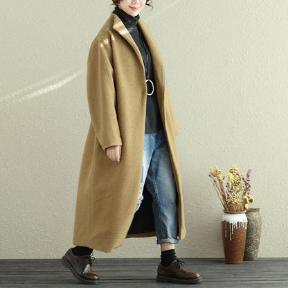 Women Lapel Snap-Front Long Sleeve Long Coat