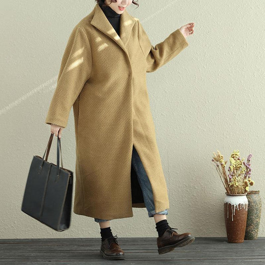 Women Lapel Snap-Front Long Sleeve Long Coat
