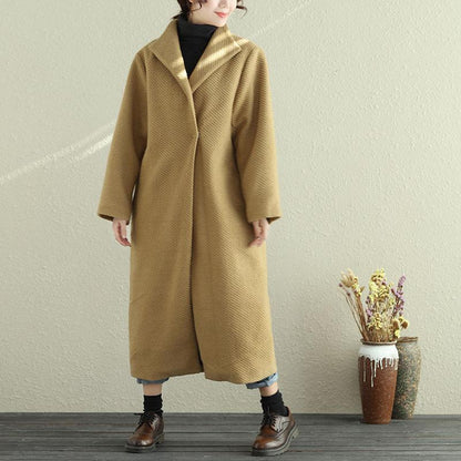Women Lapel Snap-Front Long Sleeve Long Coat