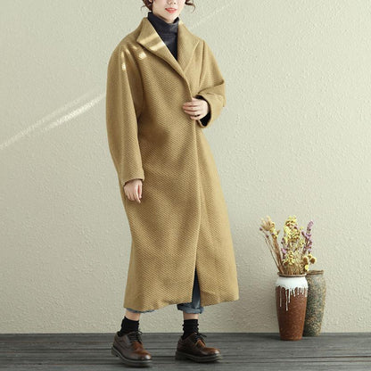Women Lapel Snap-Front Long Sleeve Long Coat