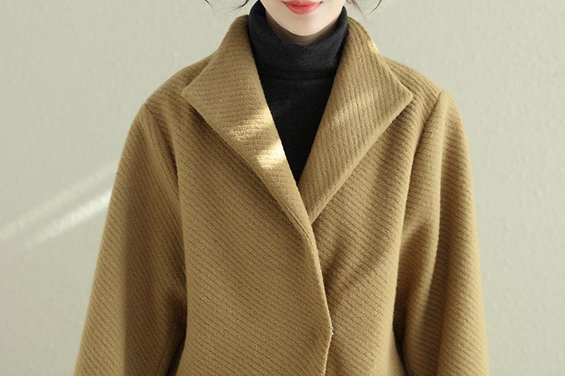 Women Lapel Snap-Front Long Sleeve Long Coat