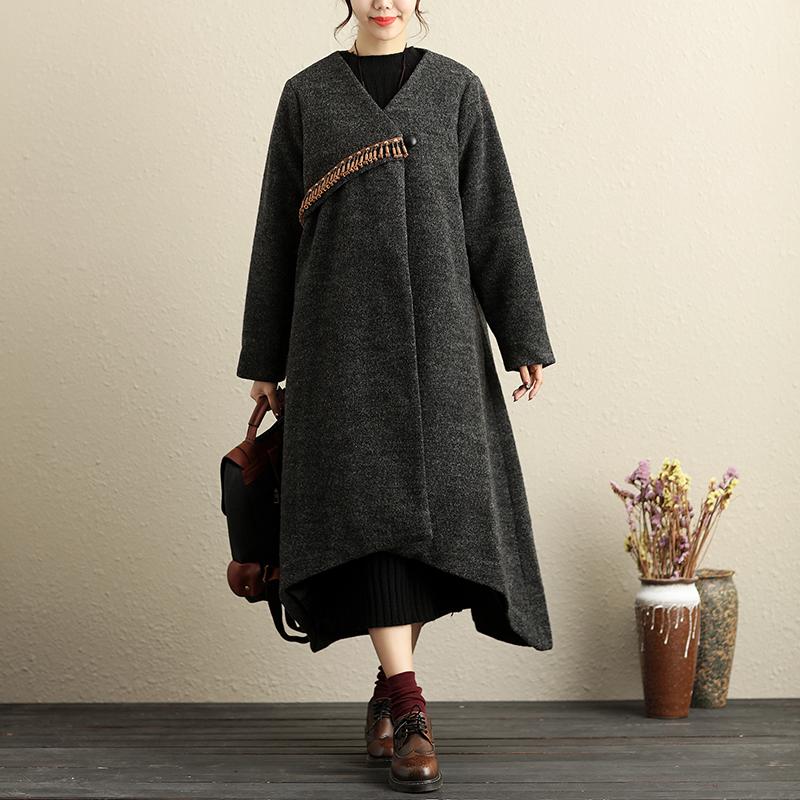 Winter Popular Accessories Trim Irregular Hem Gray Coat For Women