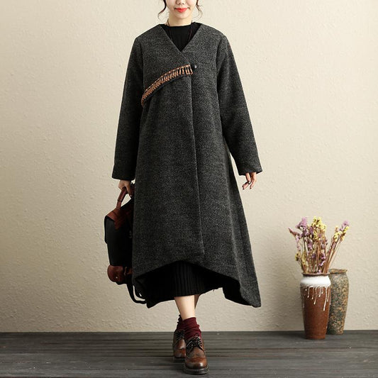 Winter Popular Accessories Trim Irregular Hem Gray Coat For Women