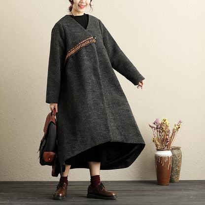 Winter Popular Accessories Trim Irregular Hem Gray Coat For Women