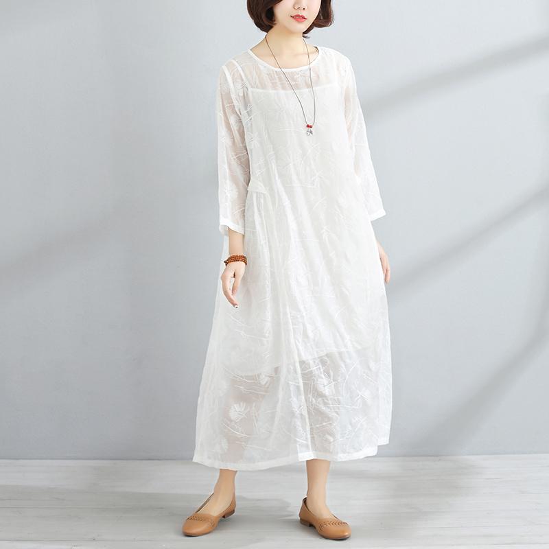 Spring Women Round Neck Three Quarter Sleeve Dress