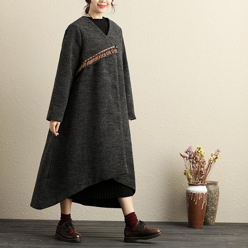 Winter Popular Accessories Trim Irregular Hem Gray Coat For Women