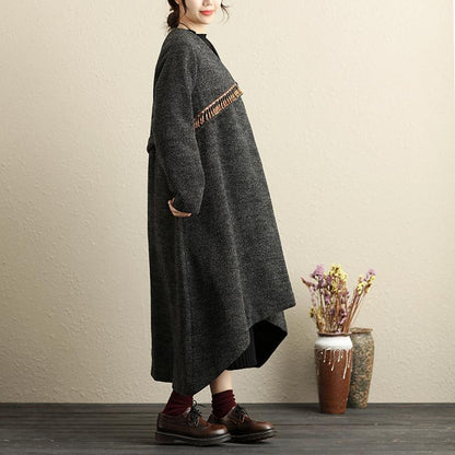 Winter Popular Accessories Trim Irregular Hem Gray Coat For Women