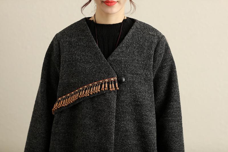 Winter Popular Accessories Trim Irregular Hem Gray Coat For Women