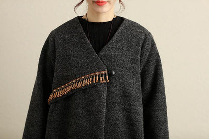 Winter Popular Accessories Trim Irregular Hem Gray Coat For Women