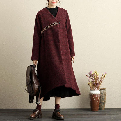 Winter Popular Accessories Trim Irregular Hem Red Coat For Women