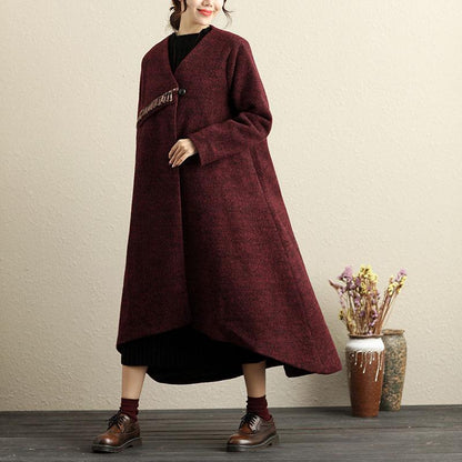 Winter Popular Accessories Trim Irregular Hem Red Coat For Women