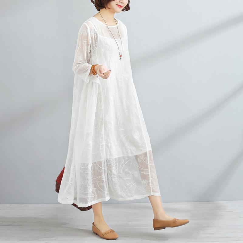 Spring Women Round Neck Three Quarter Sleeve Dress