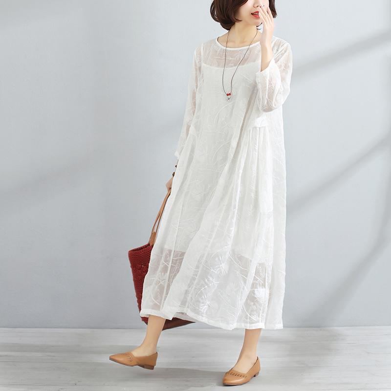 Spring Women Round Neck Three Quarter Sleeve Dress