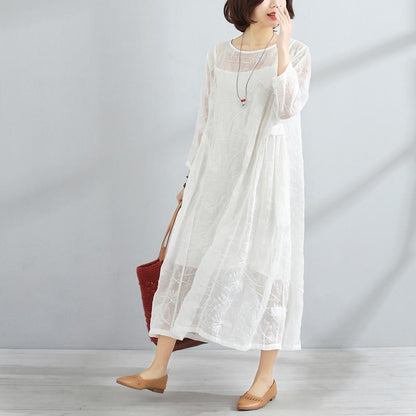Spring Women Round Neck Three Quarter Sleeve Dress