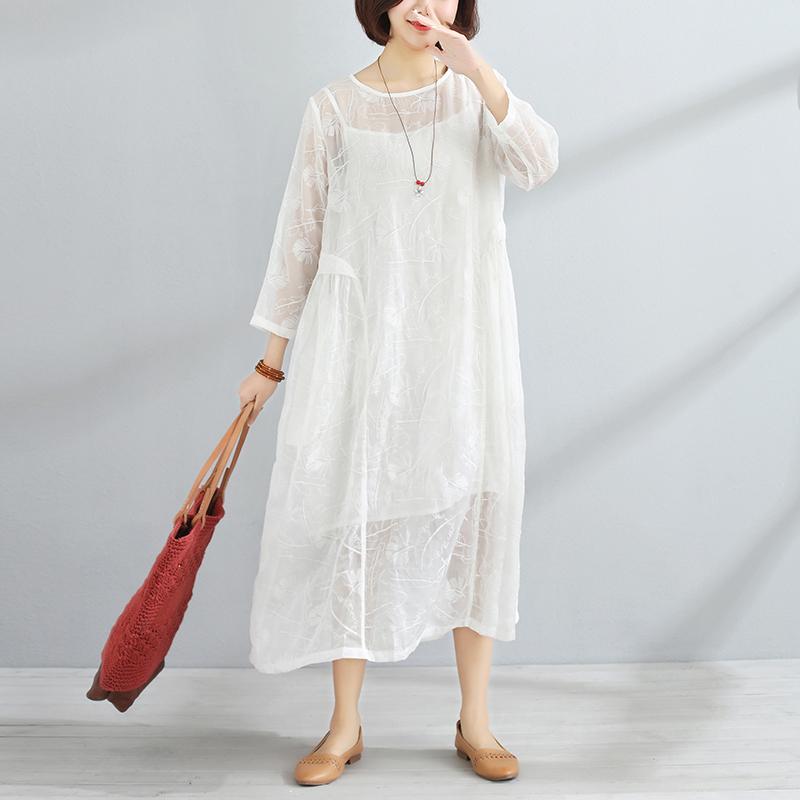 Spring Women Round Neck Three Quarter Sleeve Dress