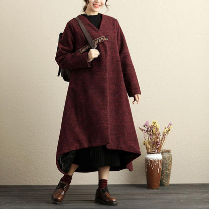 Winter Popular Accessories Trim Irregular Hem Red Coat For Women