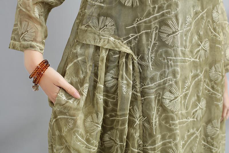 Spring Women Round Neck Three Quarter Sleeve Dress