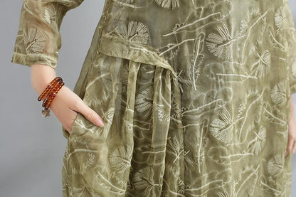 Spring Women Round Neck Three Quarter Sleeve Dress