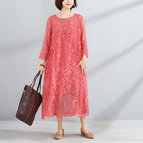Spring Women Round Neck Three Quarter Sleeve Dress