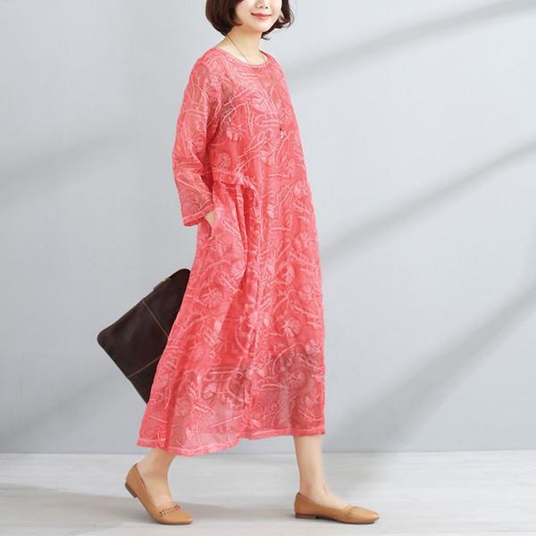 Spring Women Round Neck Three Quarter Sleeve Dress