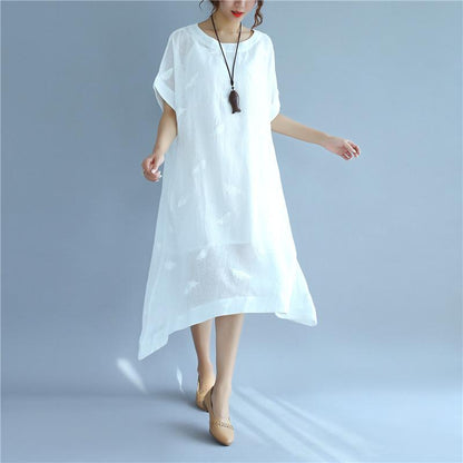 Linen Women Simple Summer Loose White Dress