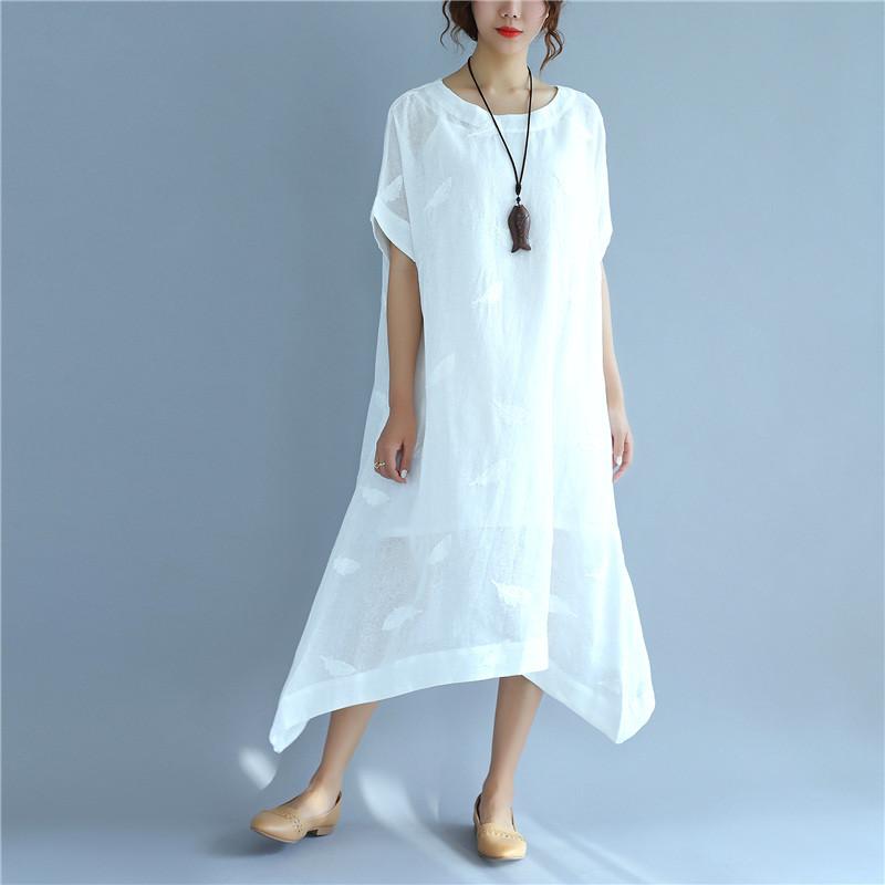 Linen Women Simple Summer Loose White Dress